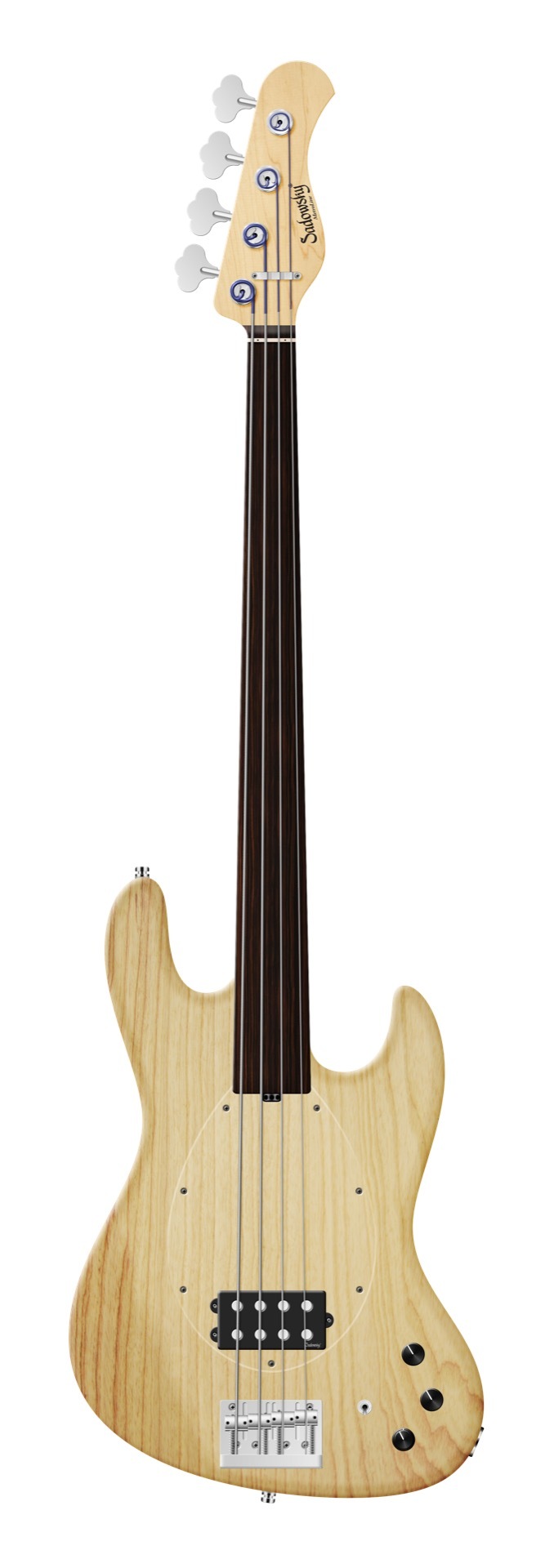 Sadowsky MetroLine 21-Fret Vintage M Bass, Swamp Ash Body, Tigerstripe Ebony Fingerboard, 4-String, Fretless - Natural Transparent Satin