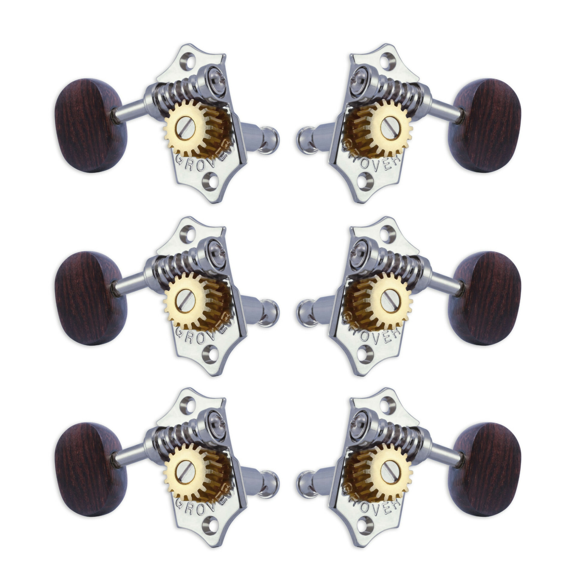 Grover V97-18CAR Original Sta-Tite Machine Head with Rosewood Button and 18:1 Gear Ratio, Vertical - Guitar Machine Heads, 3 + 3 - Chrome