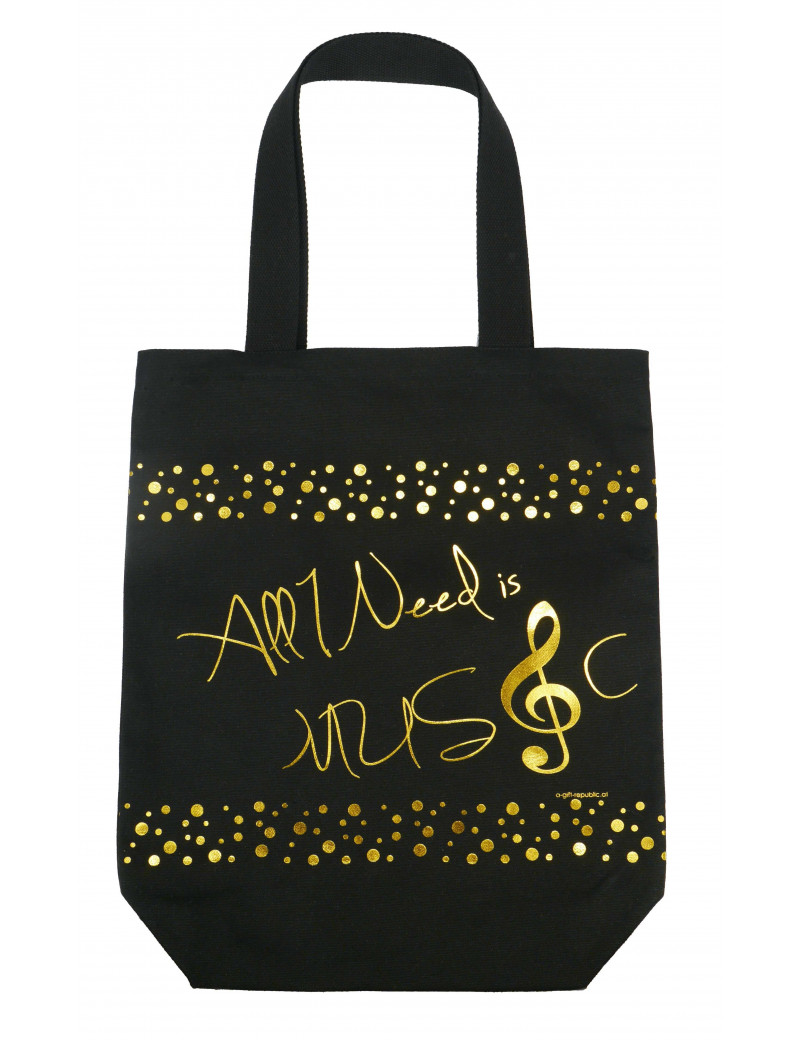 Tasche Shopper "All I need is Music" schwarz/gold