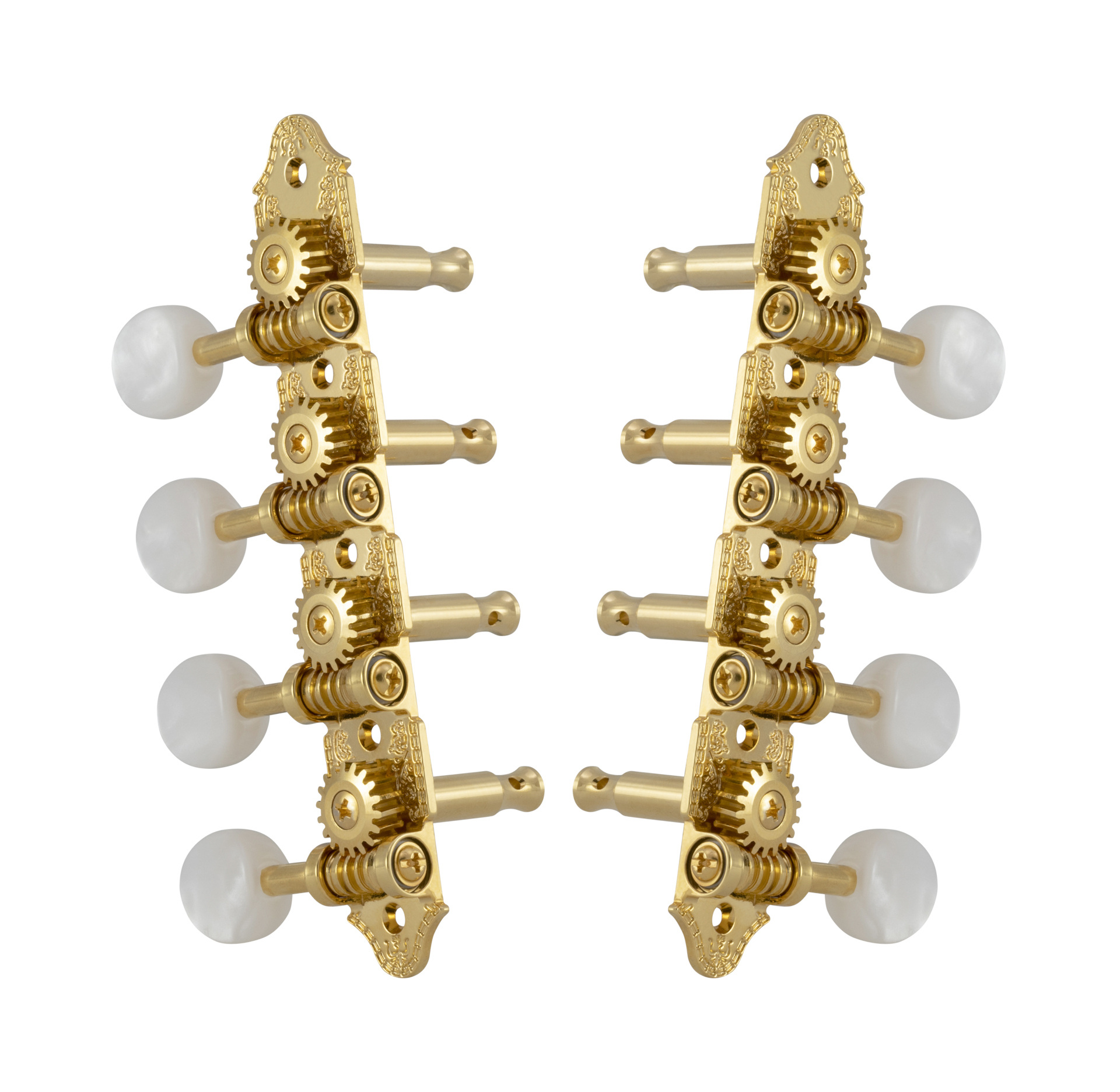 Grover 409VG Professional Mandolin Vintage "A"-Style Machine Heads with Pearloid Button - Standard, 4 + 4 - Gold