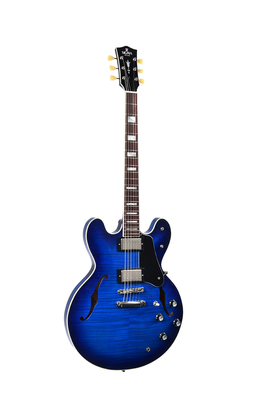 Sigma E-Gitarre HBA-102H-TBB Semi-Hollow Transparent Blue inkl. Koffer