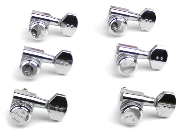 Graph Tech PRL-9721-C0 Ratio Electric Locking Machine Heads with Mini Contemporary Button, Staggered Posts - 6-in-Line, Bass Side (Left) - Chrome