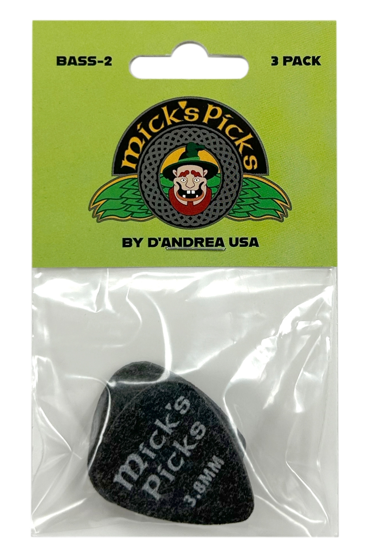 D'Andrea Mick's Picks Bass-2 - 351 Shape (BASS-2), 3 pcs Pick Pack, 3.80 mm, Grey