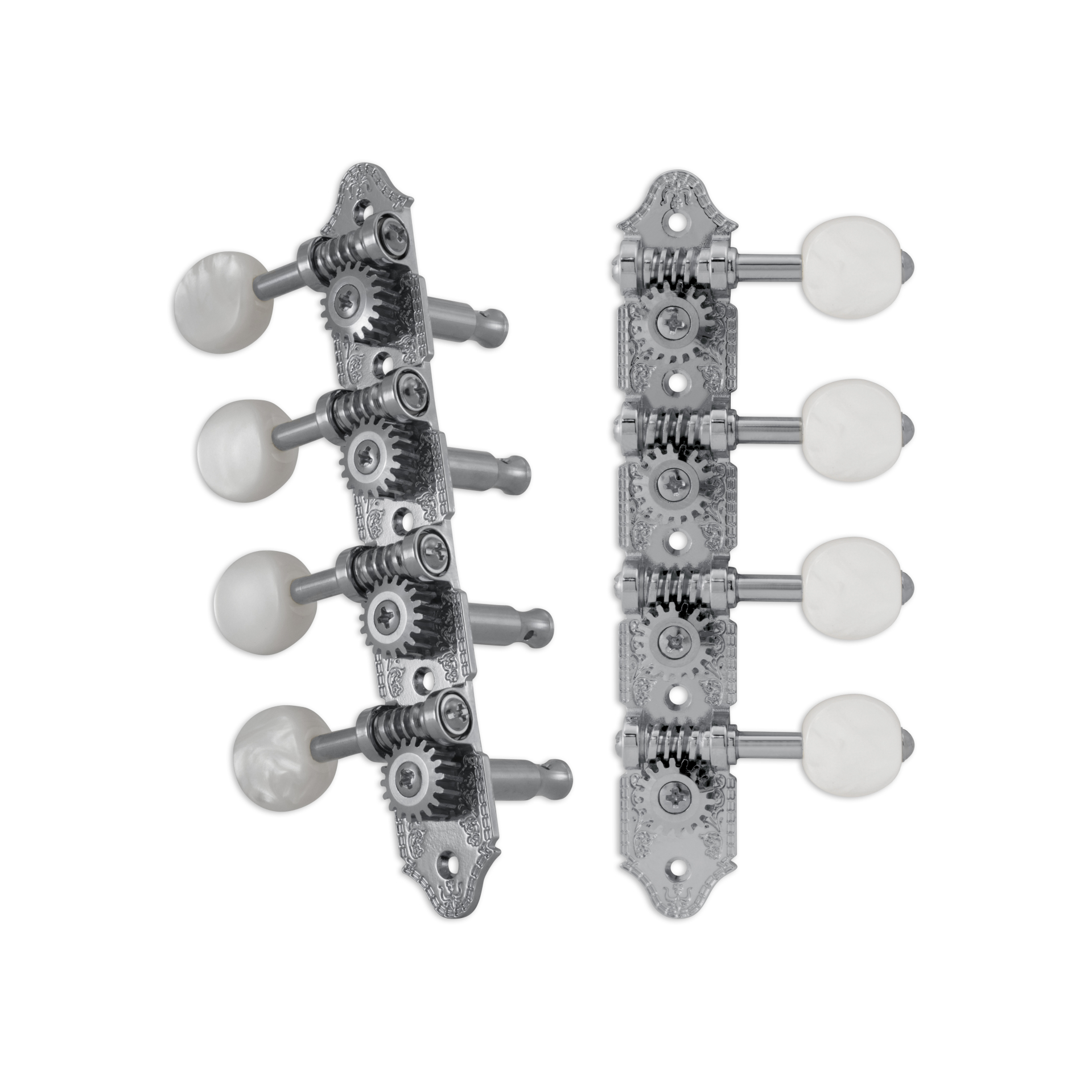 Grover 409C Professional Mandolin Standard "A"-Style Machine Heads with Pearloid Button - Standard, 4 + 4 - Chrome