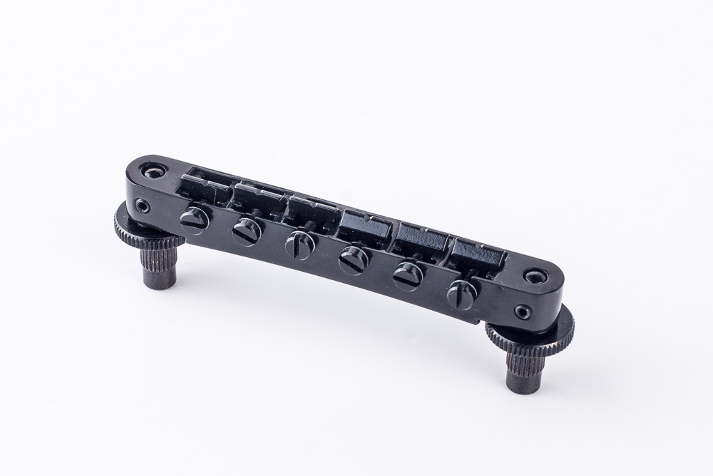 TonePros NVR2P B - Tune-O-Matic Bridge with Pre-Notched Saddles (Standard Nashville Posts) - Black