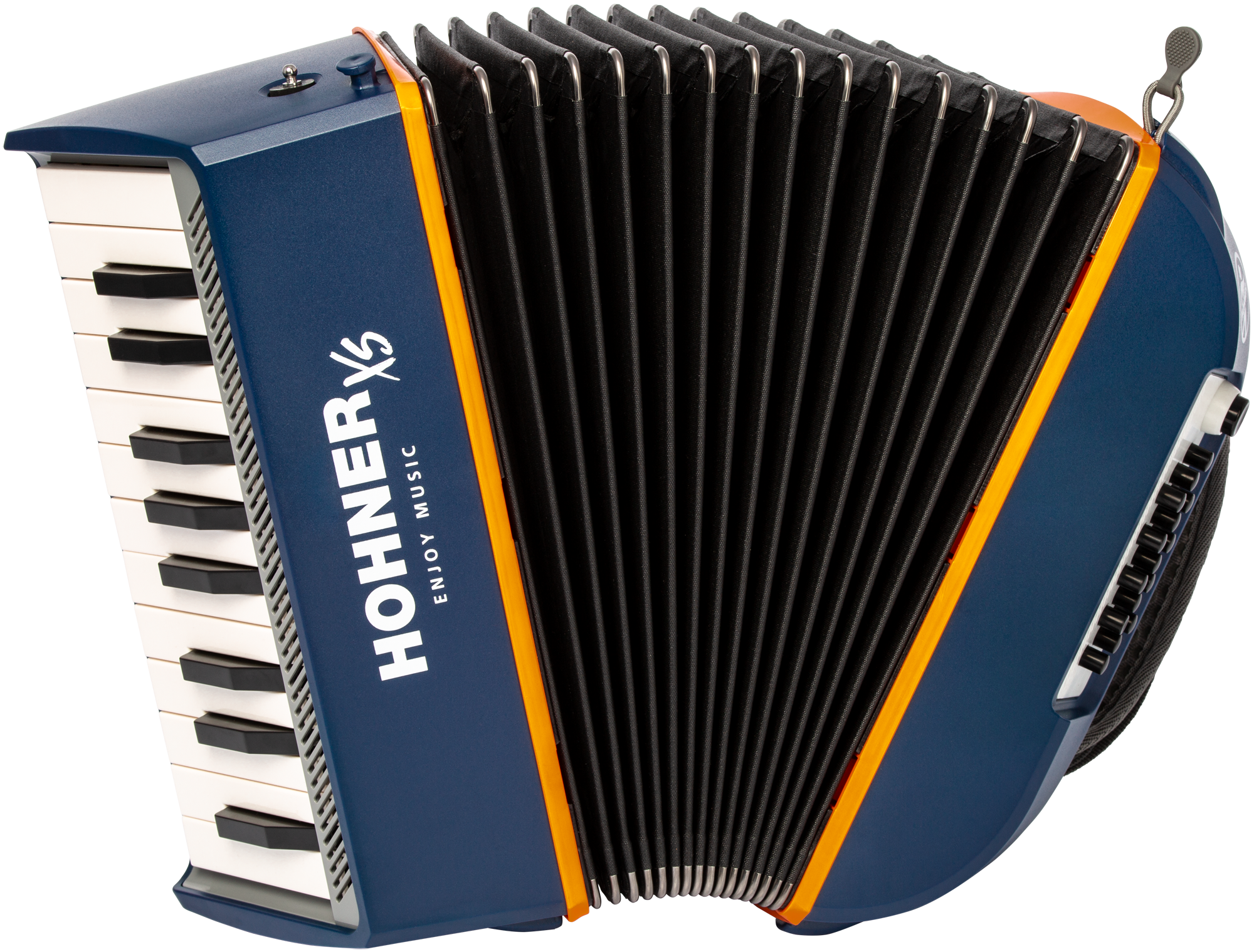 HOHNER Akkordeon XS, blau-orange, für Einsteiger, Kinder-Tragegeschirr