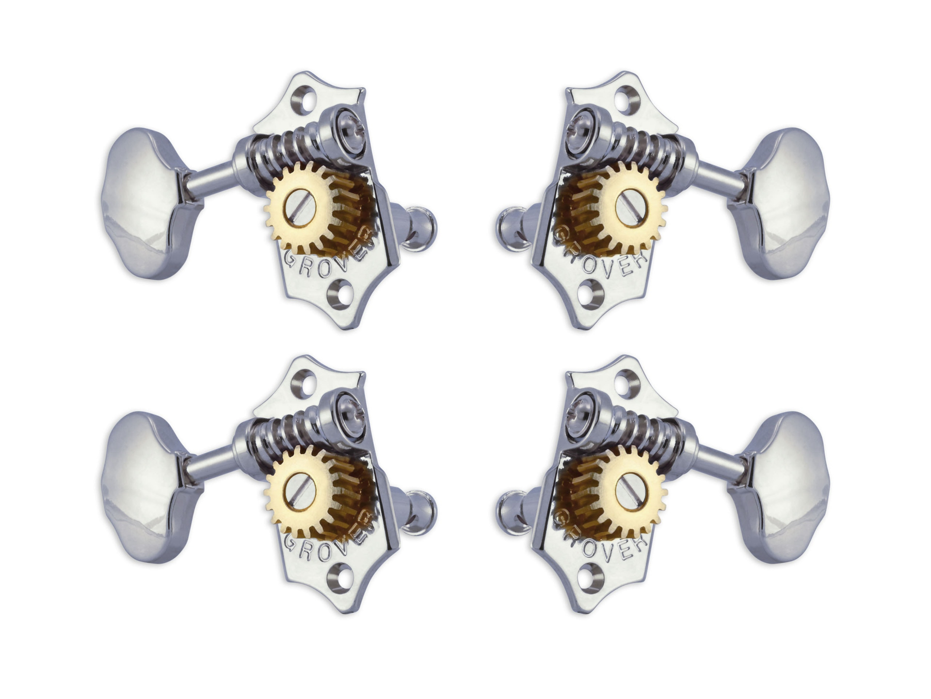 Grover U99-18C Sta-Tite Geared Ukulele Pegs with Metal Button, 21.3 mm Post - 4 pcs. - Chrome