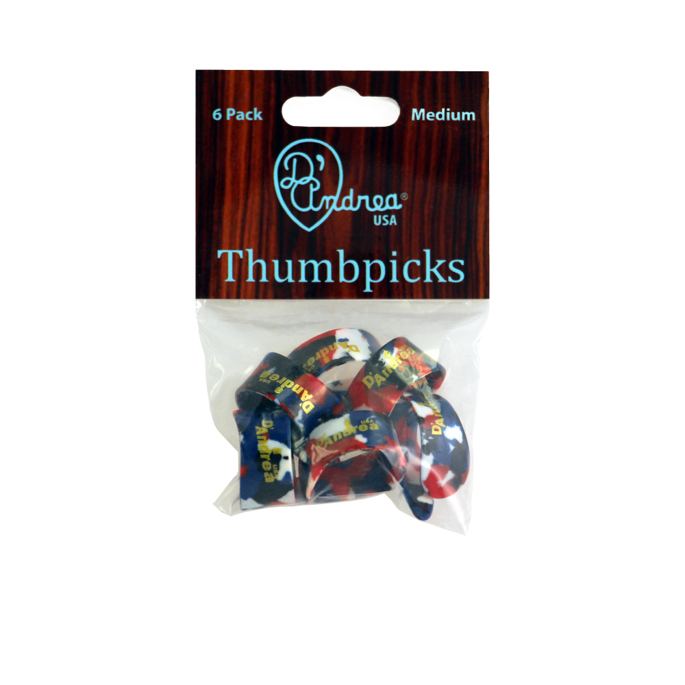 D'Andrea Thumb Picks (R6371 MD MLT), 6 pcs Pick Pack, Medium, Multicolored