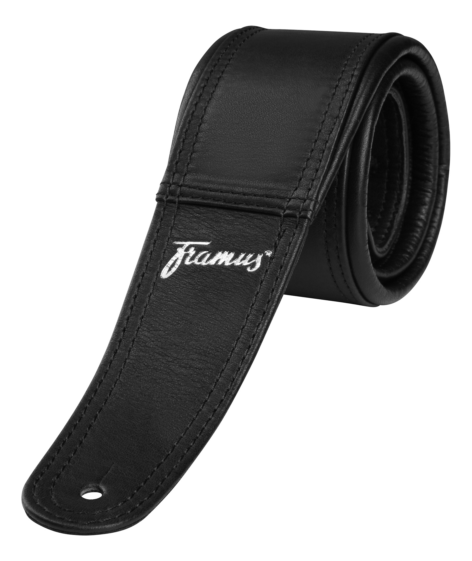 Framus Masterbuilt Genuine Leather Guitar Strap - Black, Silver Embossing