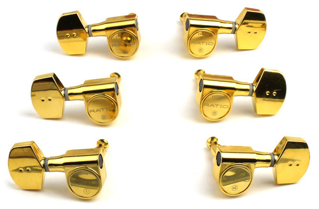 Graph Tech PRN-2411-G0 Ratio Acoustic Guitar Machine Heads with Contemporary Button - 3 + 3 - Gold