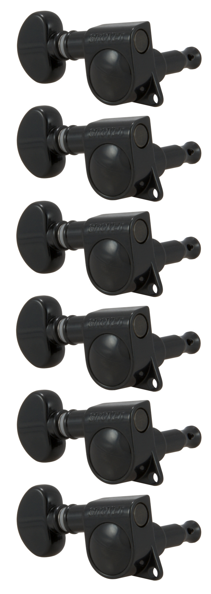 Grover 305BCL6 Mid-Size Rotomatics with Round Button - Guitar Machine Heads, 6-in-Line, Lefthand, Treble Side (Right) - Black Chrome