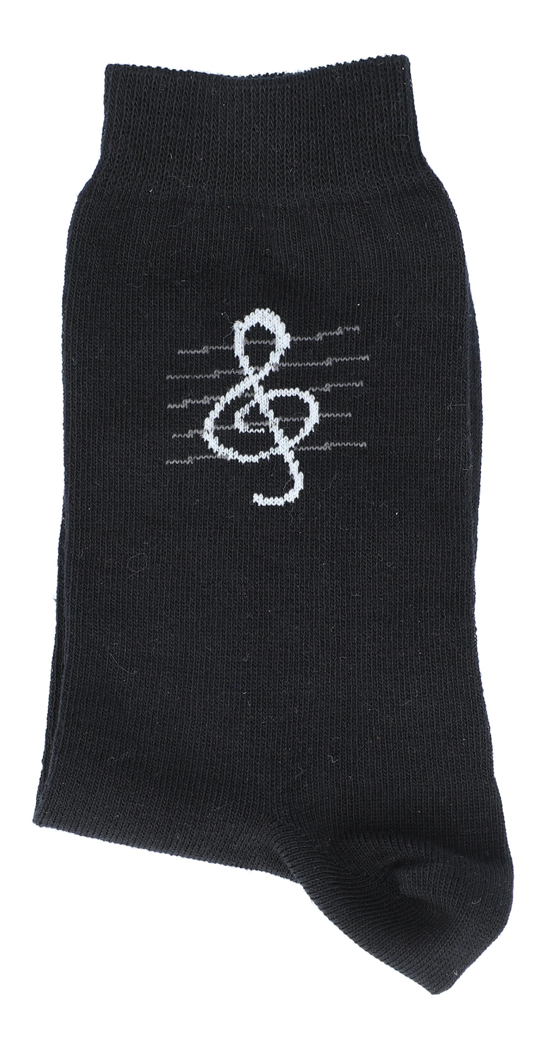 Schwarze Socken mit eingewebtem Violinschlüssel, Musik-Socken Gr. 39-42