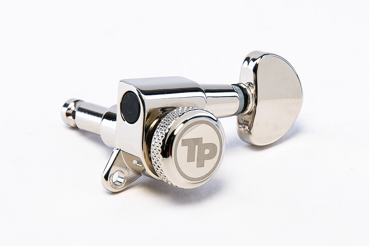 TonePros GKL60K-N Locking Tuner with 18:1 Gear Ratio and "Small Kidney" Style Button - Guitar Machine Heads, 6-In-Line - Nickel