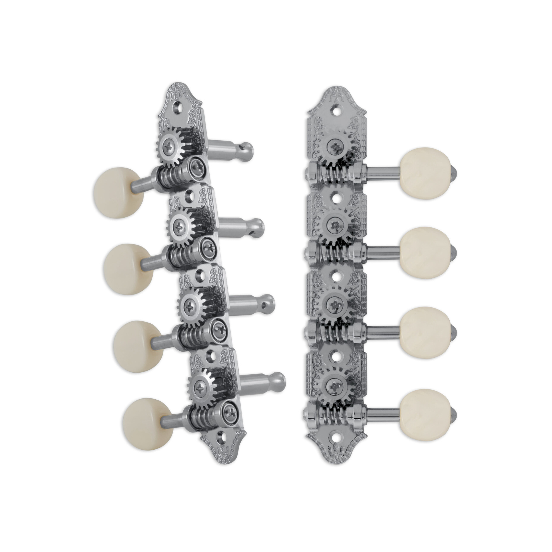 Grover 409VCW Professional Mandolin Vintage "A"-Style Machine Heads with White Button - Standard, 4 + 4 - Chrome