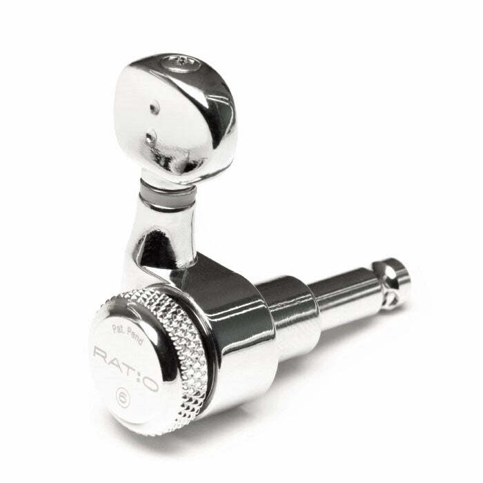 Graph Tech PRL-9731-C0 Ratio Electric Locking Machine Heads with Classic Button, Staggered Posts - 6-in-Line, Bass Side (Left) - Chrome