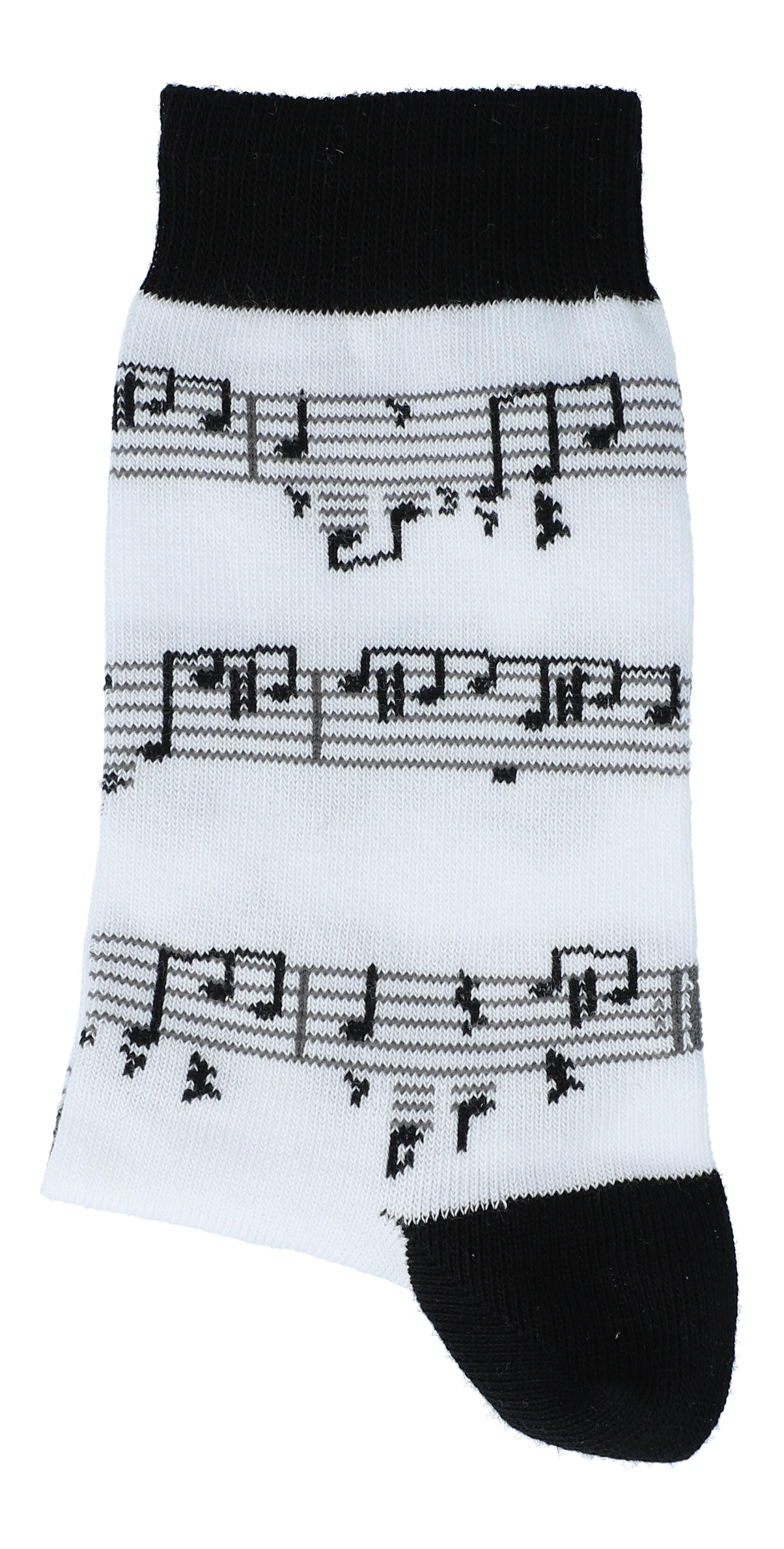Weiße Socken mit schwarzer Notenlinie, Musik-Socken Gr. 35-38
