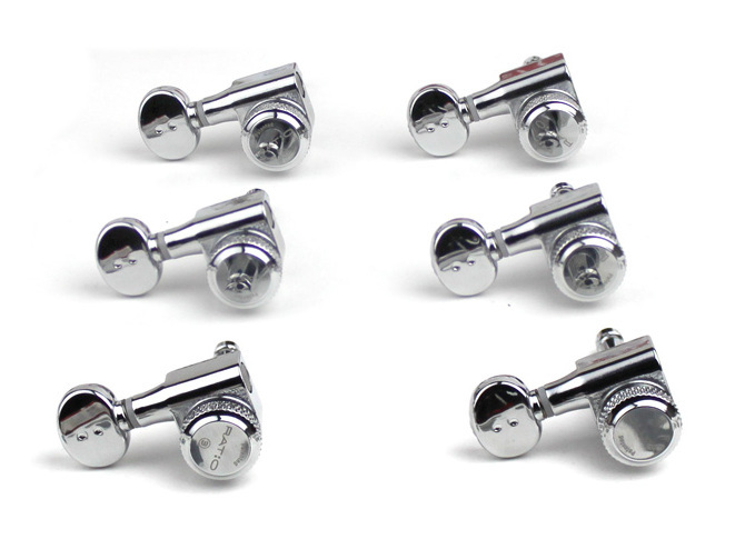 Graph Tech PRL-8731-LC0 Ratio Electric Locking Machine Heads with Classic Button - 6-in-Line, Lefthand, Treble Side (Right) - Chrome