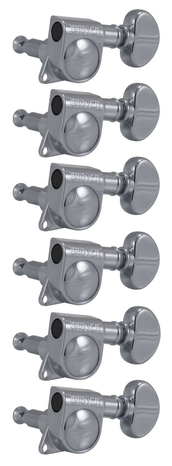 Grover 305C6 Mid-Size Rotomatics with Round Button - Guitar Machine Heads, 6-in-Line, Bass Side (Left) - Chrome