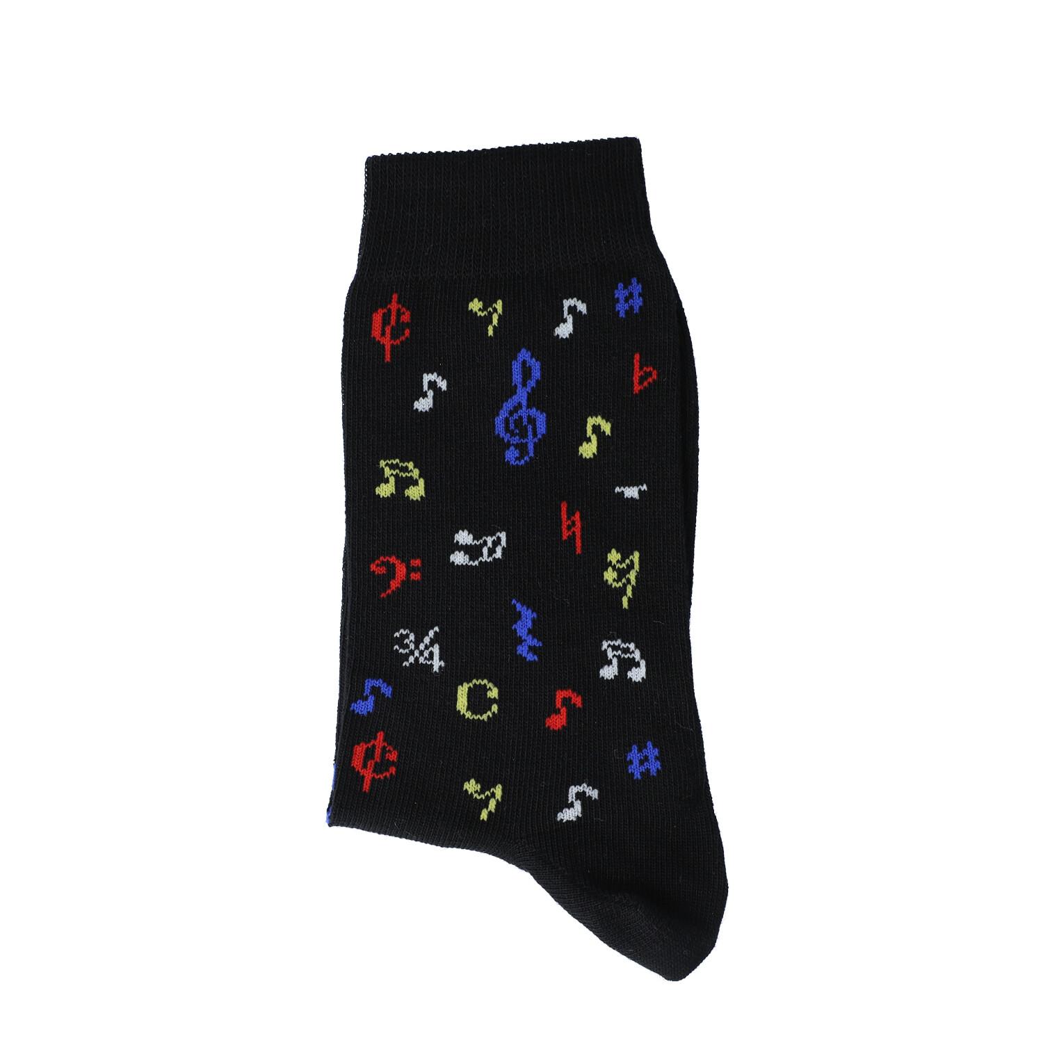 Schwarze Socken mit bunten Noten, Musik-Socken Gr. 35-38