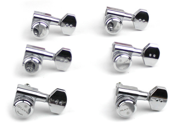 Graph Tech PRL-8721-C0 Ratio Electric Locking Machine Heads with Mini Contemporary Button - 6-in-Line, Bass Side (Left) - Chrome