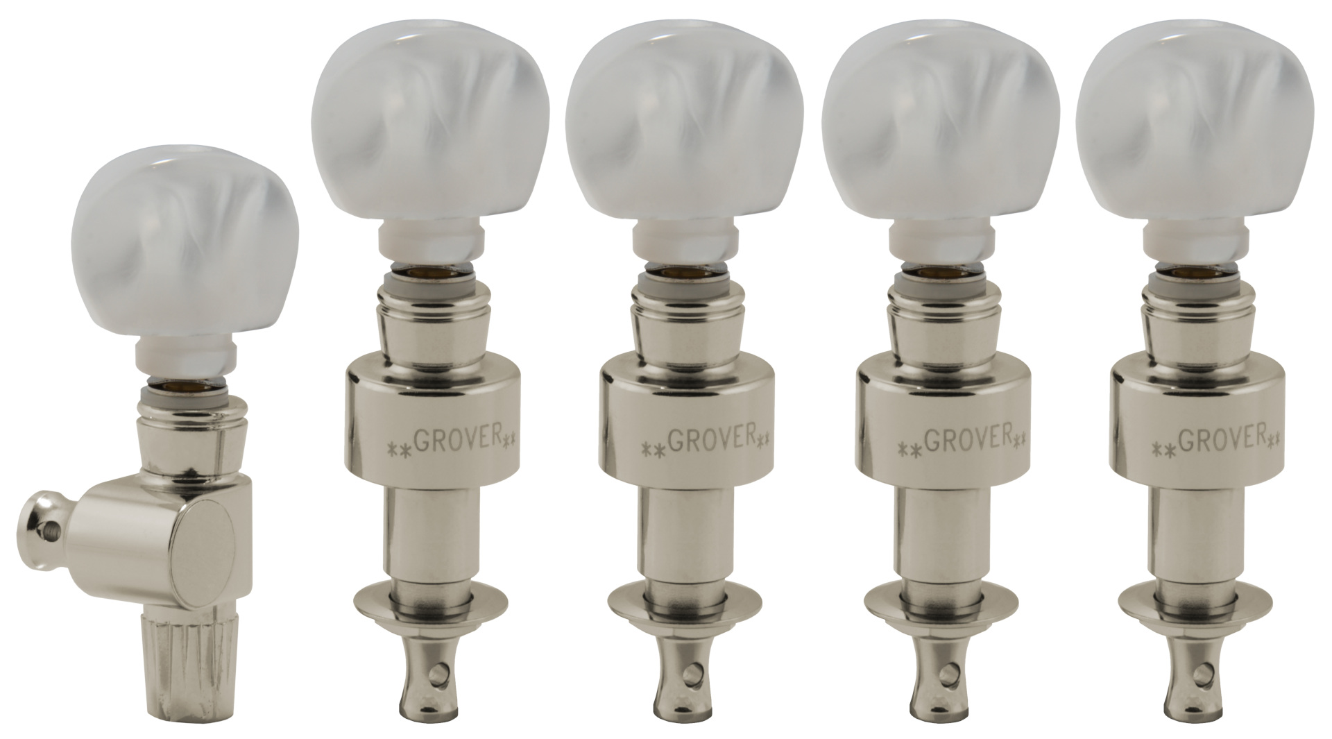 Grover 124N5 Geared Banjo Pegs with Round Pearloid Button - 5 pcs. - Nickel