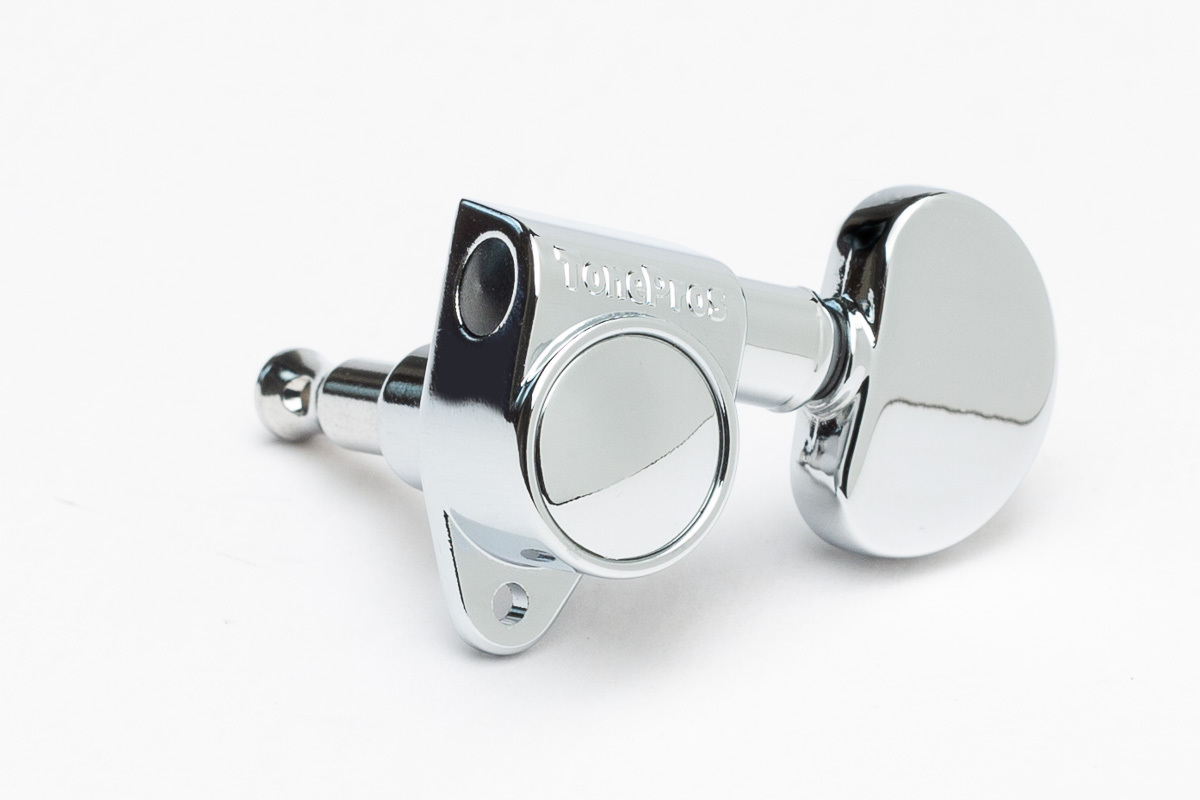 TonePros GKB33K Tuner with 20:1 Gear Ratio and "Kidney" Style Button - Guitar Machine Heads, 3 + 3 - Chrome