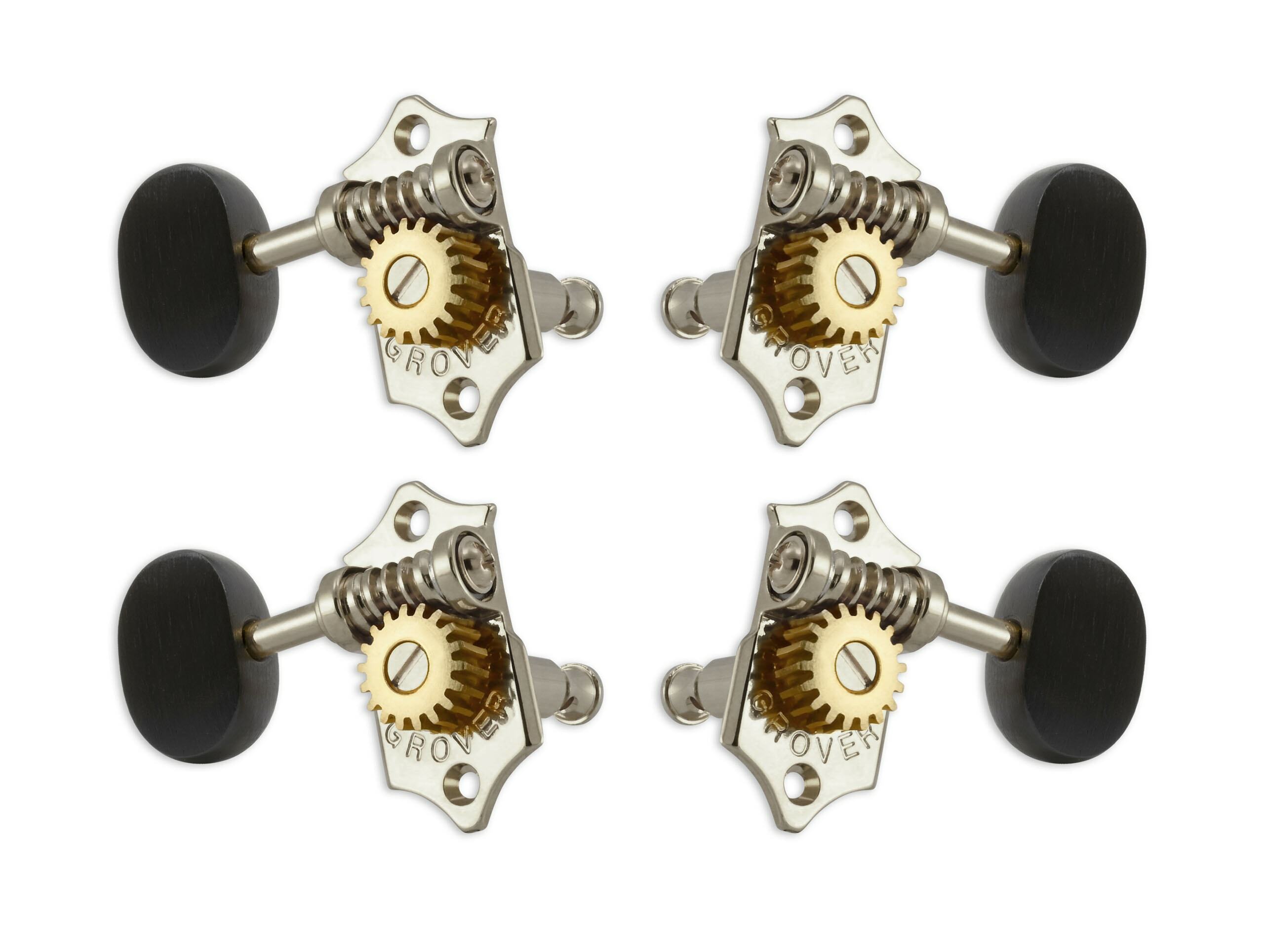 Grover U98-18NE Sta-Tite Geared Ukulele Pegs with Ebony Button, 25.3 mm Post - 4 pcs. - Nickel