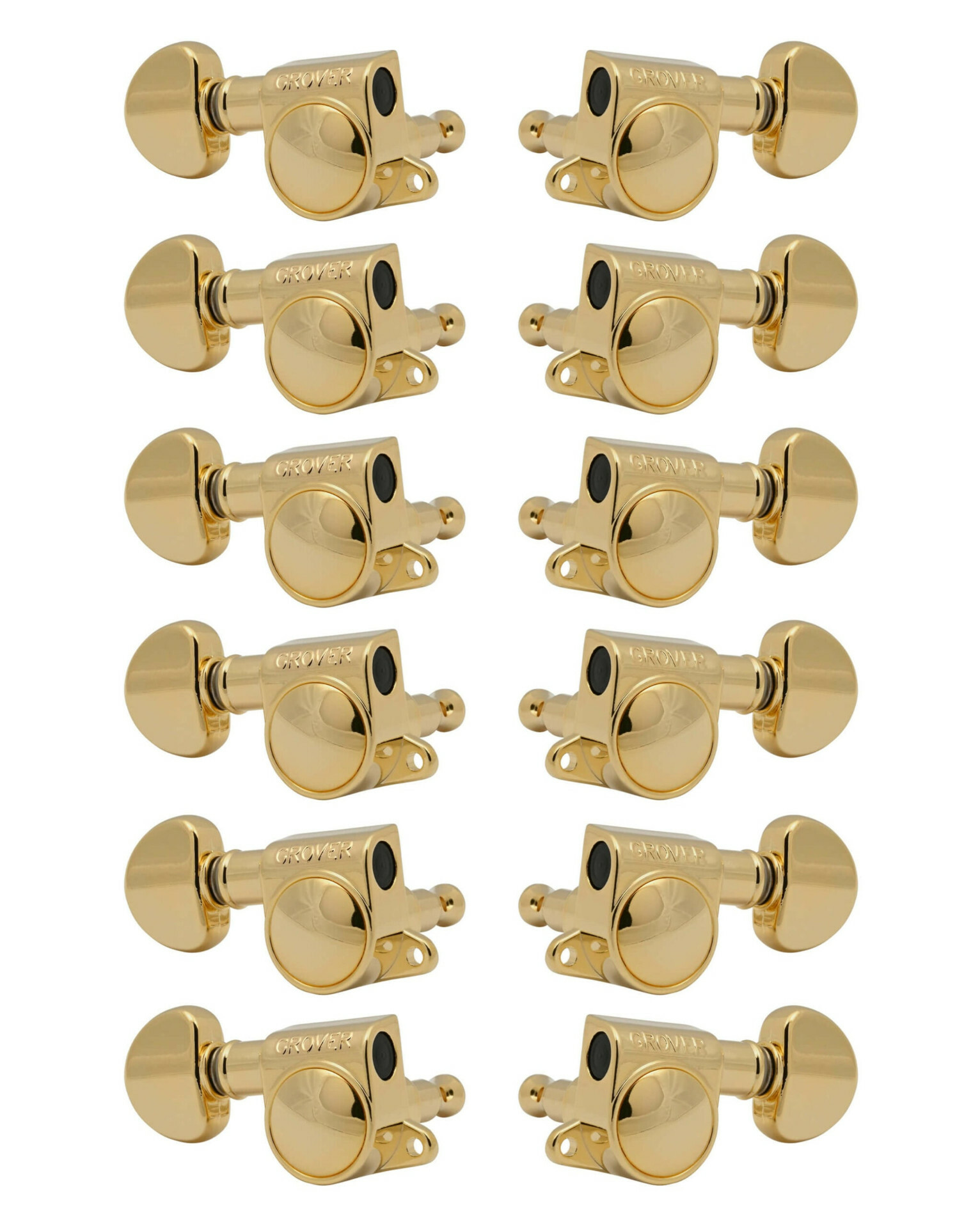 Grover 205-18G12 Mid-Size Rotomatics with Round Button - 12-String Guitar Machine Heads, 6 + 6 - Gold