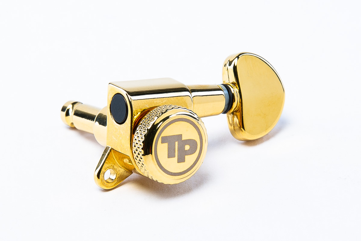 TonePros GKL60K-G Locking Tuner with 18:1 Gear Ratio and "Small Kidney" Style Button - Guitar Machine Heads, 6-In-Line - Gold
