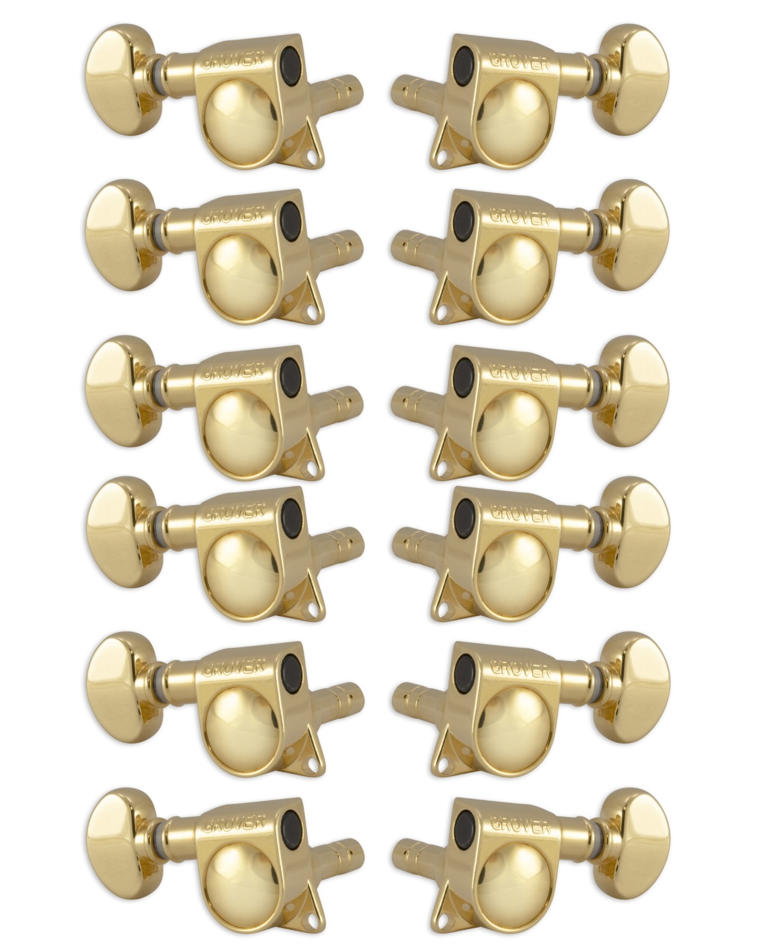Grover 406G12 Mini Locking Rotomatics with Round Button - Guitar Machine Heads, 6 + 6 - Gold