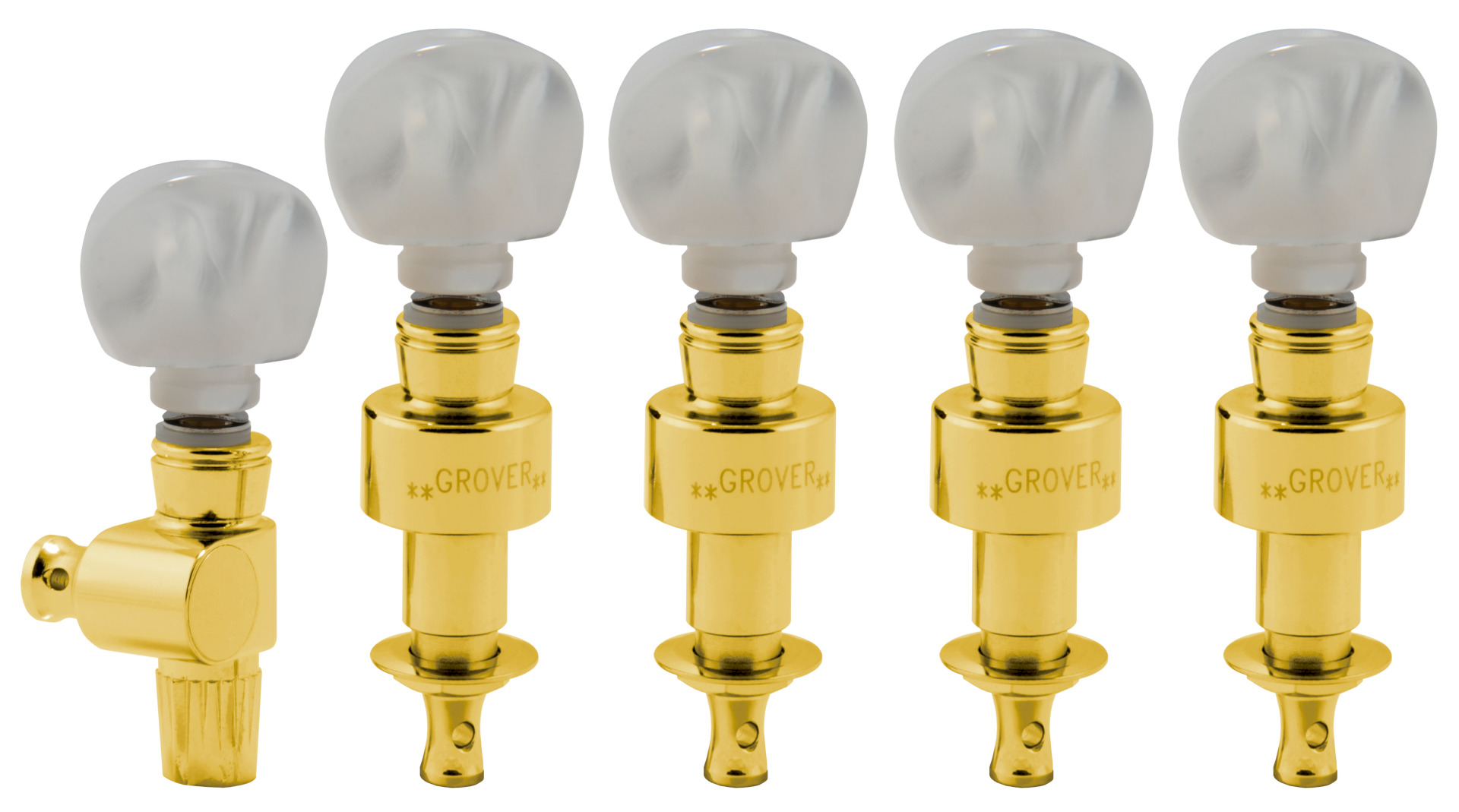 Grover 124G5 Geared Banjo Pegs with Round Pearloid Button - 5 pcs. - Gold