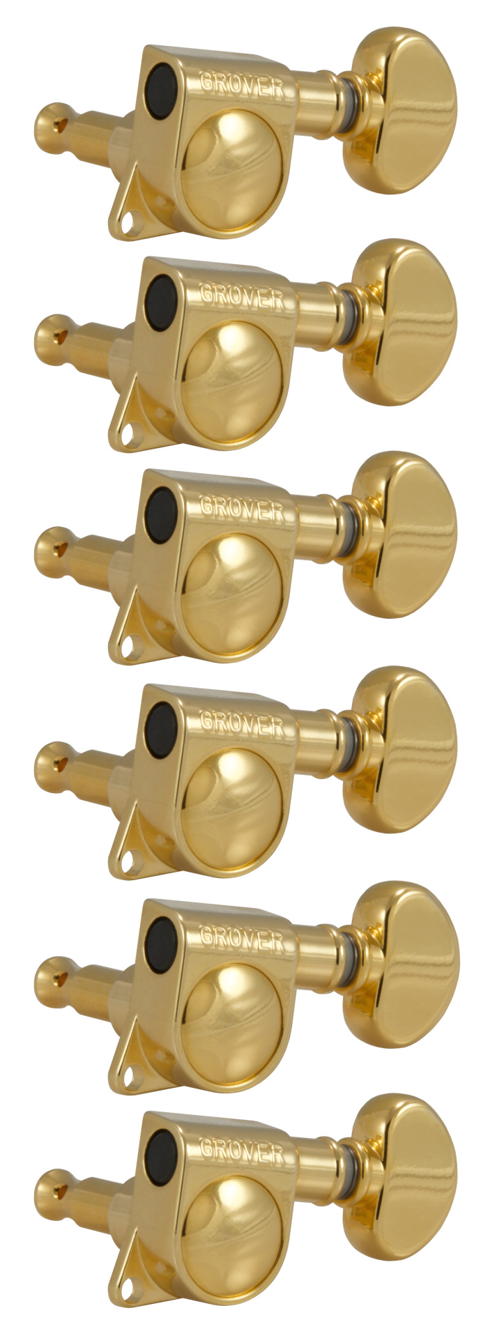 Grover 305G6 Mid-Size Rotomatics with Round Button - Guitar Machine Heads, 6-in-Line, Bass Side (Left) - Gold