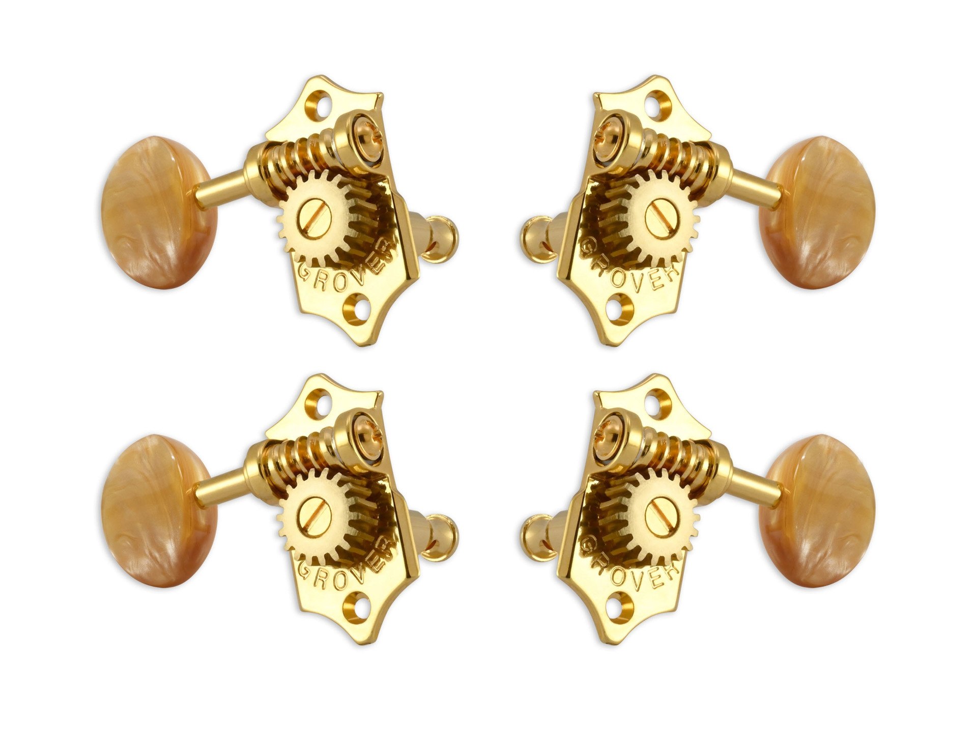 Grover U99-18GA Sta-Tite Geared Ukulele Pegs with Acrylic Amber Button, 21.3 mm Post - 4 pcs. - Gold