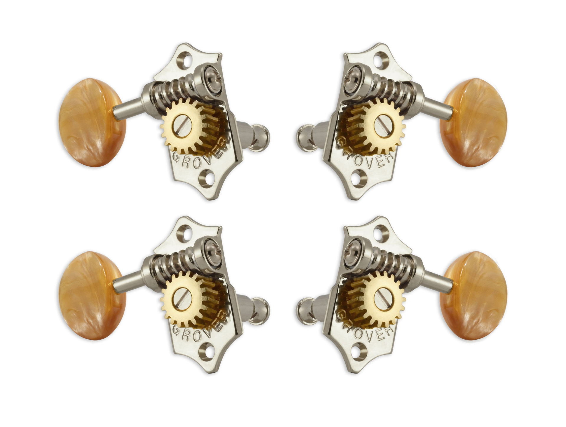 Grover U98-18NA Sta-Tite Geared Ukulele Pegs with Acrylic Amber Button, 25.3 mm Post - 4 pcs. - Nickel