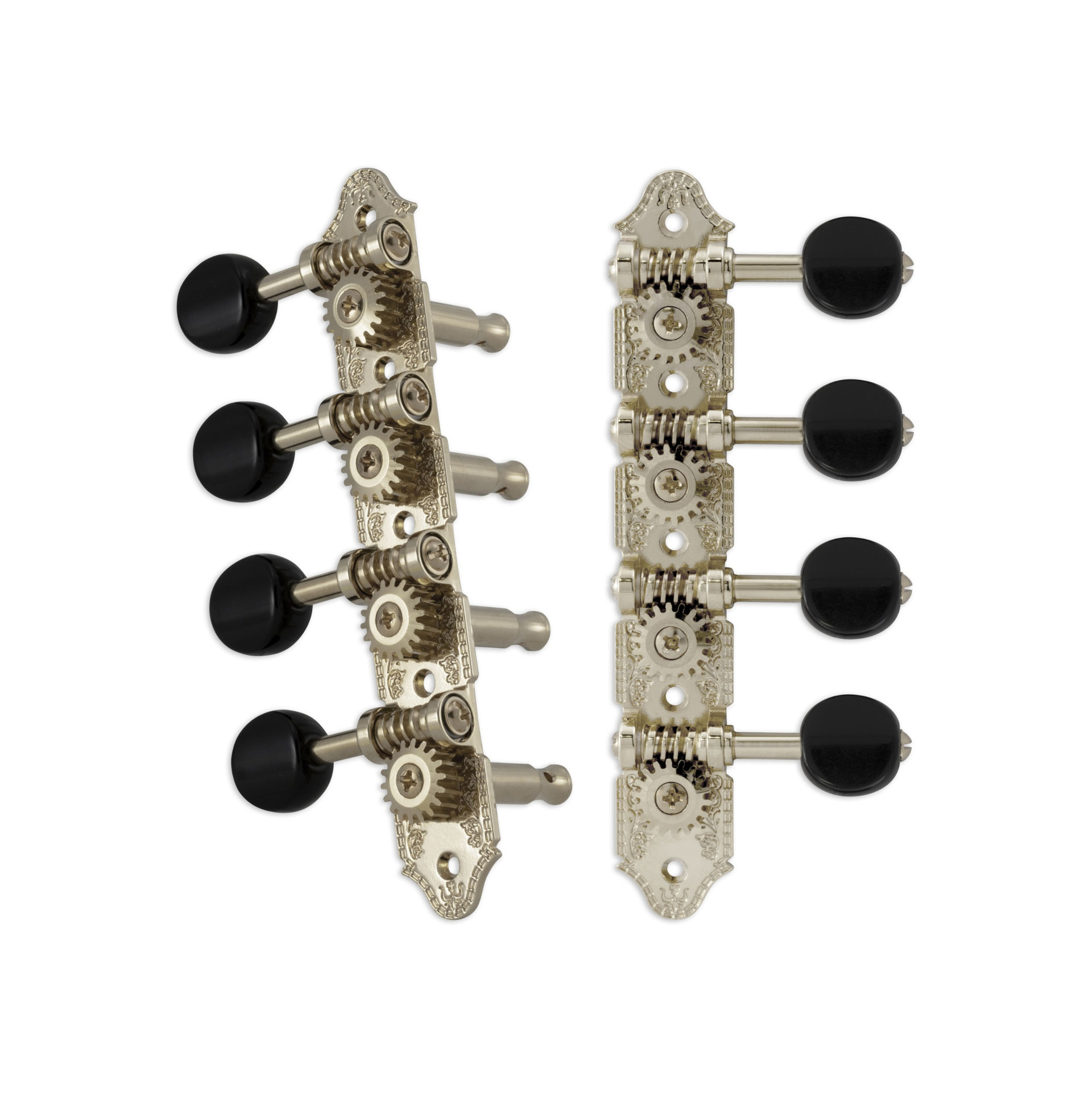 Grover 409NB Professional Mandolin Standard "A"-Style Machine Heads with Black Button - Standard, 4 + 4 - Nickel