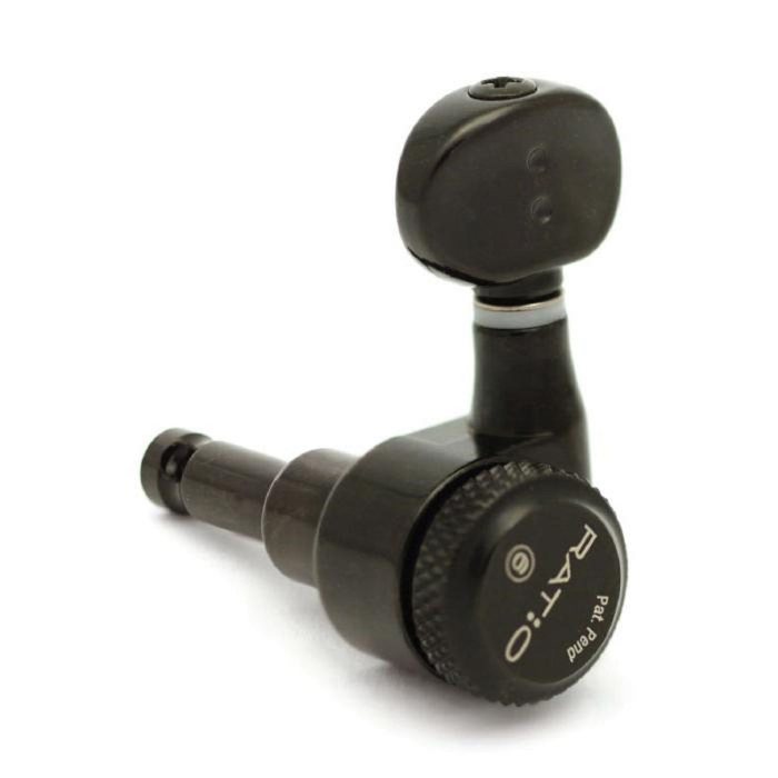 Graph Tech PRL-9731-LB0 Ratio Electric Locking Machine Heads with Classic Button, Staggered Posts - 6-in-Line, Bass Side (Right), Lefthand - Black