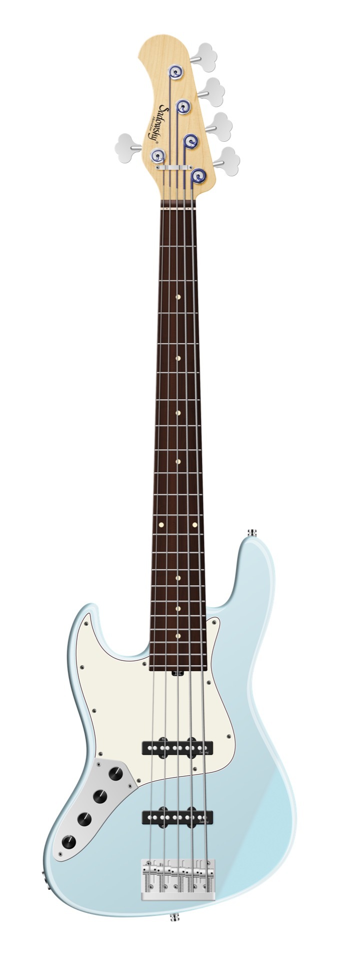 Sadowsky MetroLine 21-Fret Vintage J/J Bass, Red Alder Body, Morado Fingerboard, 5-String, Lefthand - Solid Ice Blue Metallic Satin