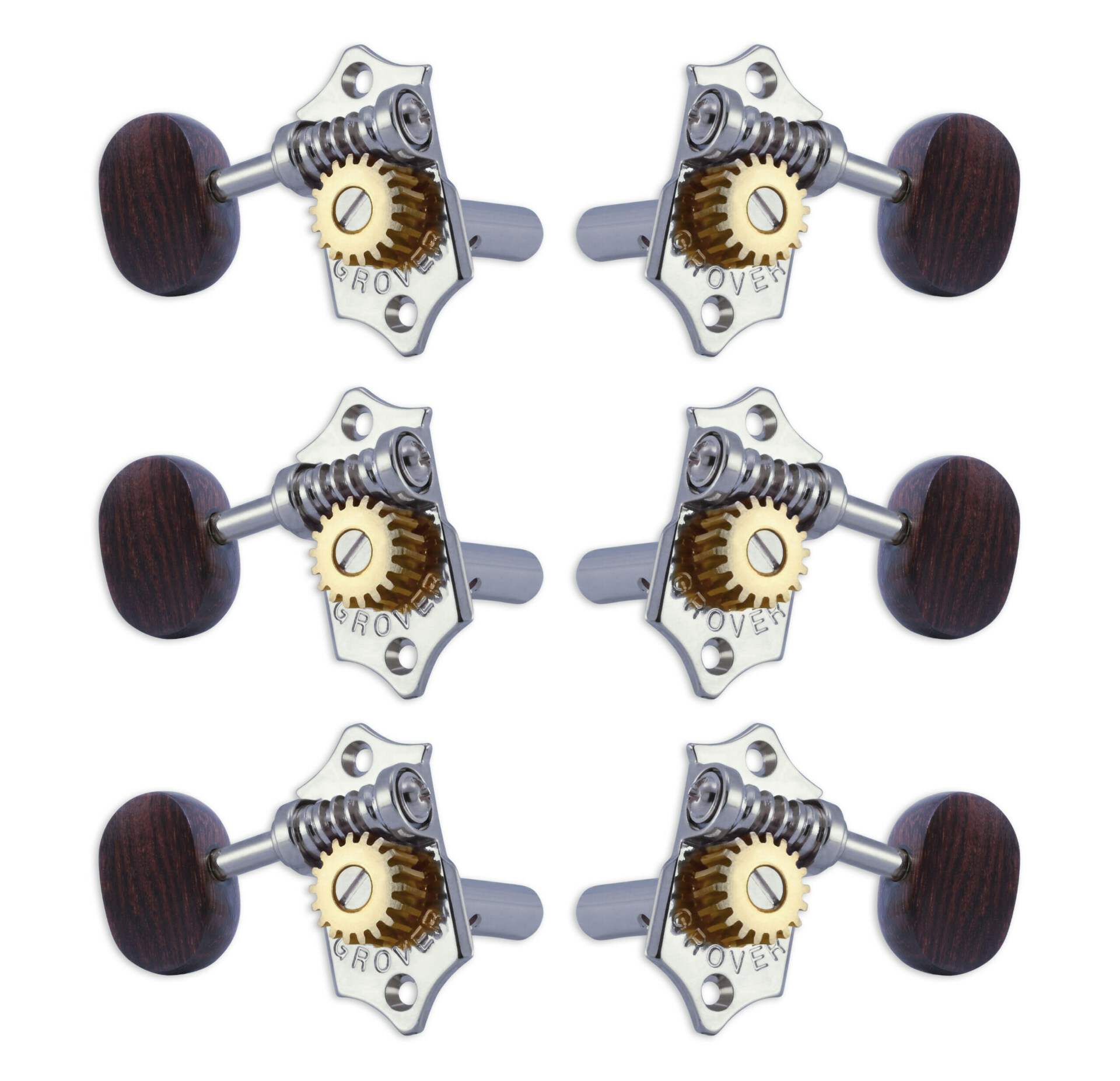 Grover H97-18CAR Original Sta-Tite Machine Head with Rosewood Button and 18:1 Gear Ratio, Horizontal - Guitar Machine Heads, 3 + 3 - Chrome
