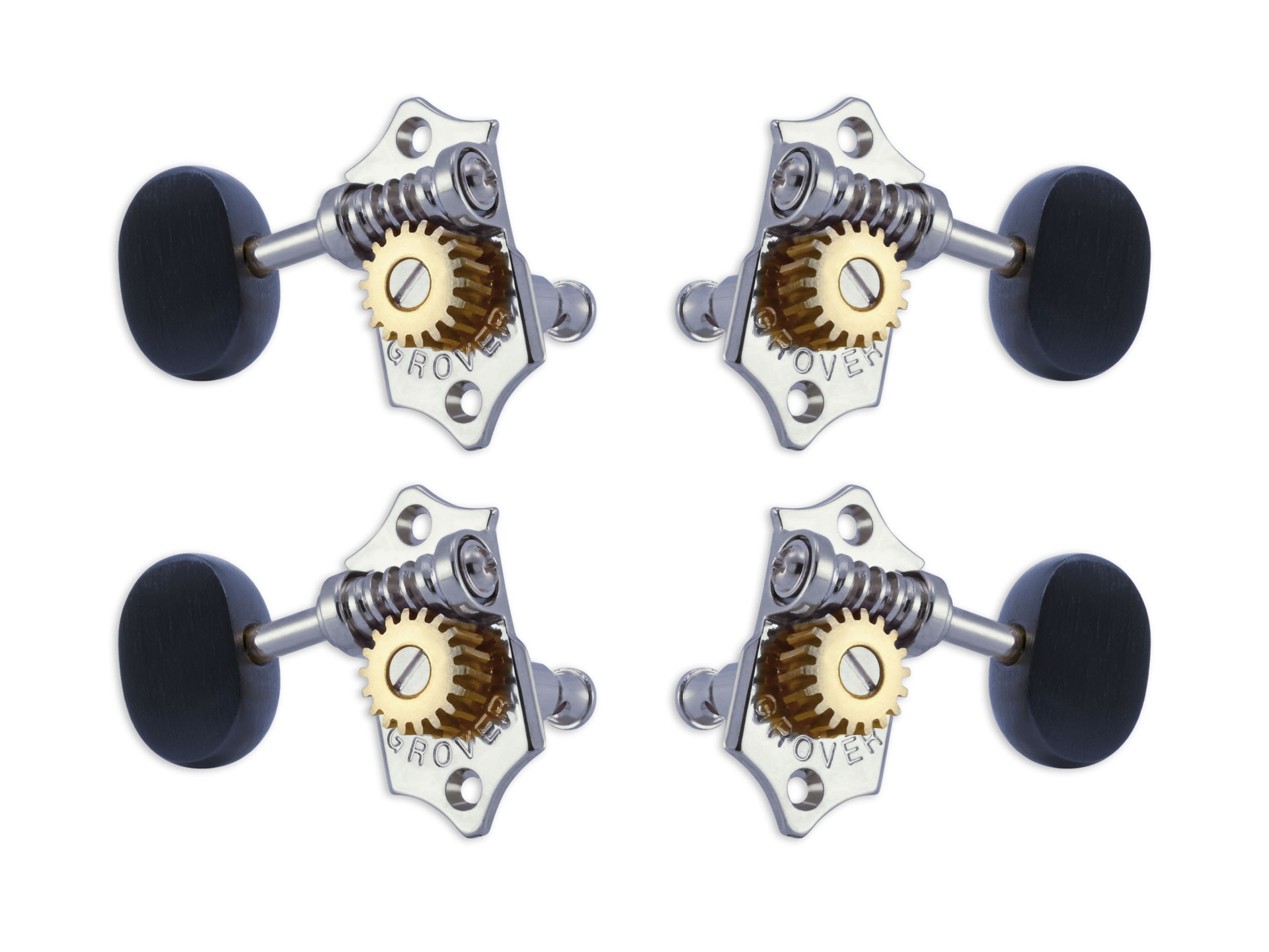 Grover U99-18CE Sta-Tite Geared Ukulele Pegs with Ebony Button, 21.3 mm Post - 4 pcs. - Chrome