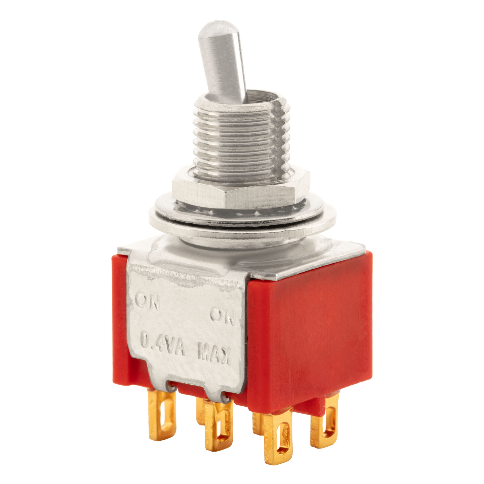MEC Mini Toggle Switch, Short, Solder Lugs, ON/ON, DPDT - Chrome