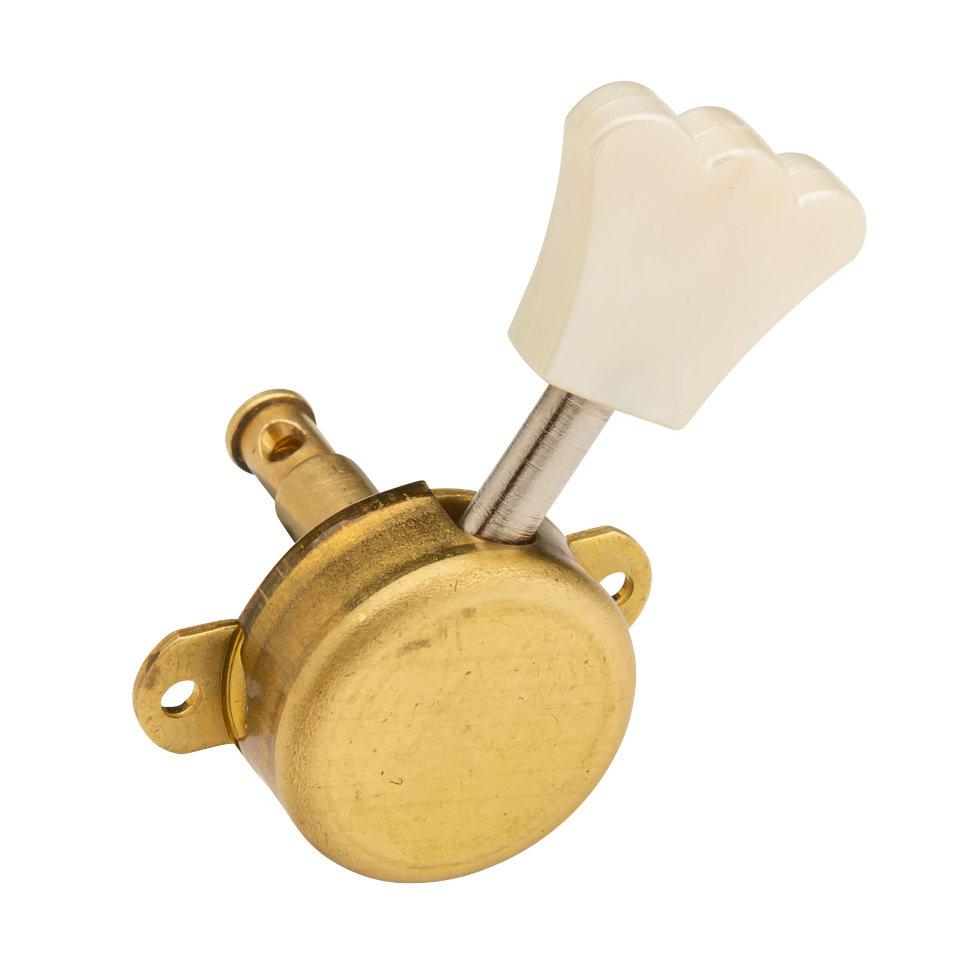 Framus Vintage Parts - Tuners with Pearloid Knob - Guitar Machine Heads, 6-in-Line, Bass Side (Left) - Brass