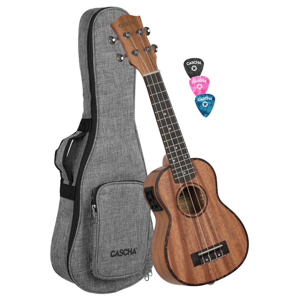 CASCHA HH 2026E Sopran Ukulele Mahagoni Set mit Tonabnehmersystem