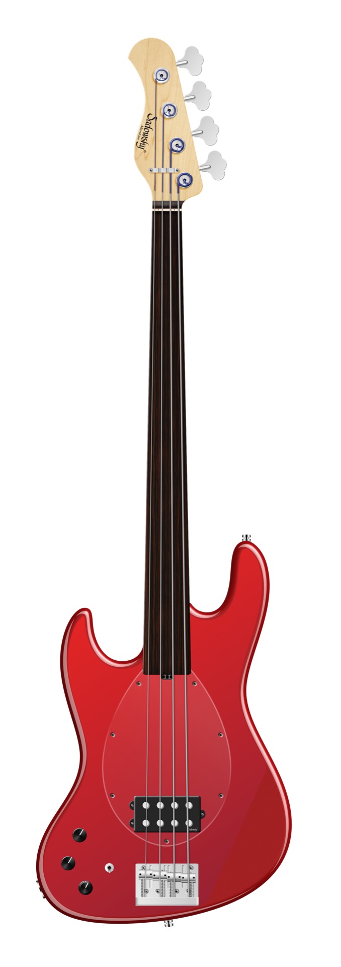 Sadowsky MetroLine 21-Fret Vintage M Bass, Swamp Ash Body, Tigerstripe Ebony Fingerboard, 4-String, Fretless, Lefthand - Solid Candy Apple Red Metallic High Polish