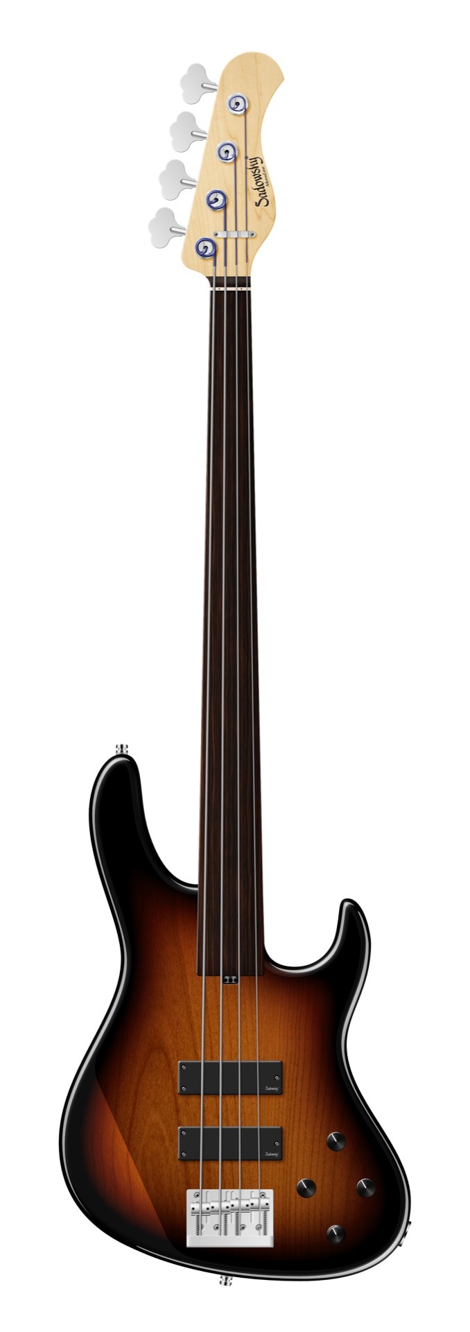 Sadowsky MetroLine 24-Fret Modern Bass, Red Alder Body, Tigerstripe Ebony Fingerboard, 4-String, Fretless - '59 Burst Transparent High Polish