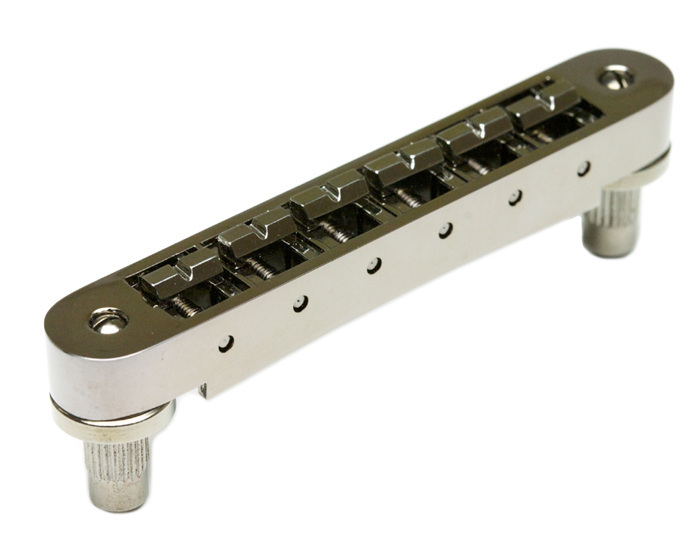 ResoMax PM-8843-BN - NV1 Tune-O-Matic Bridge with ResoMax Saddles (Small Posts, 4 mm) - Black Nickel