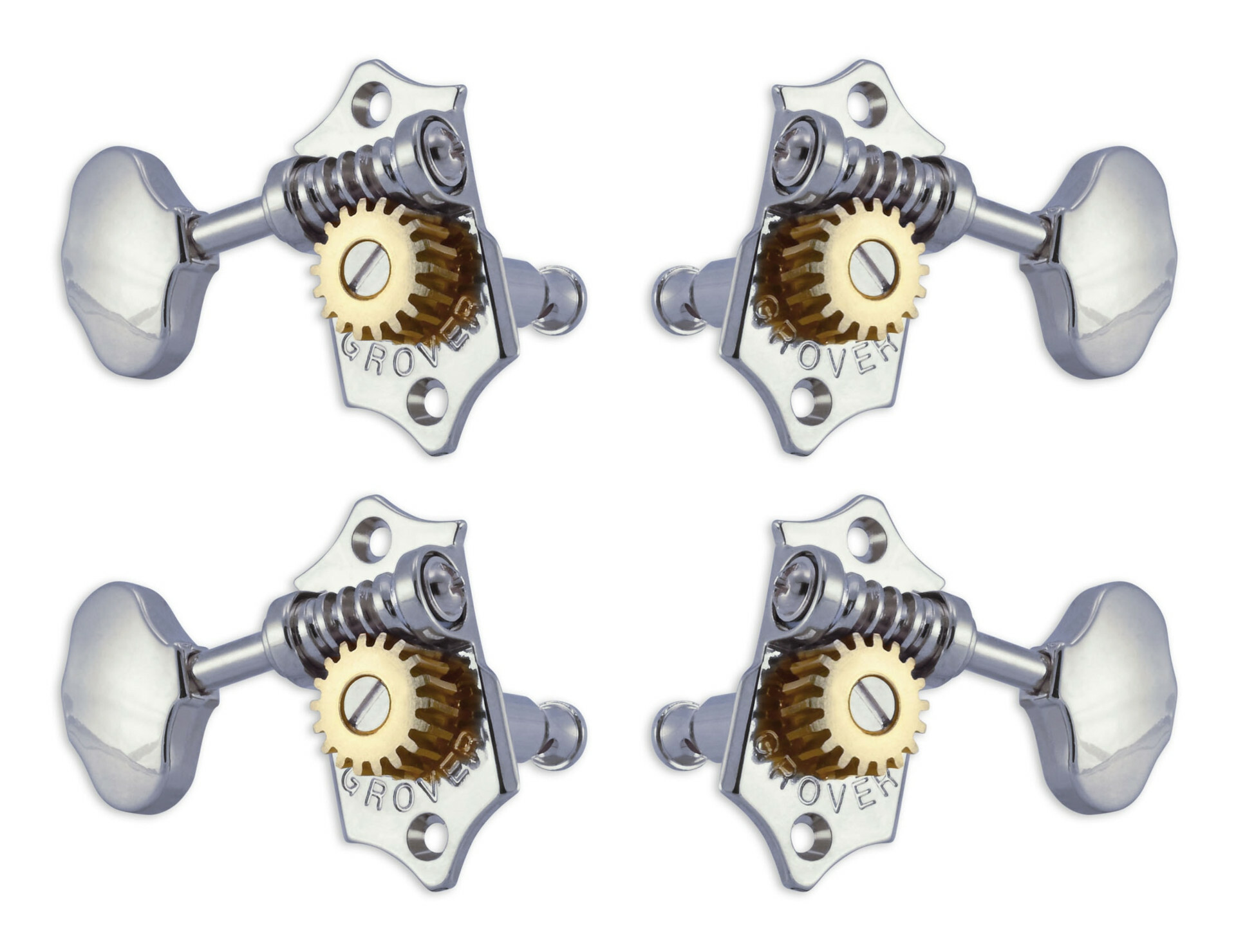 Grover U98-18C Sta-Tite Geared Ukulele Pegs with Metal Button, 25.3 mm Post - 4 pcs. - Chrome