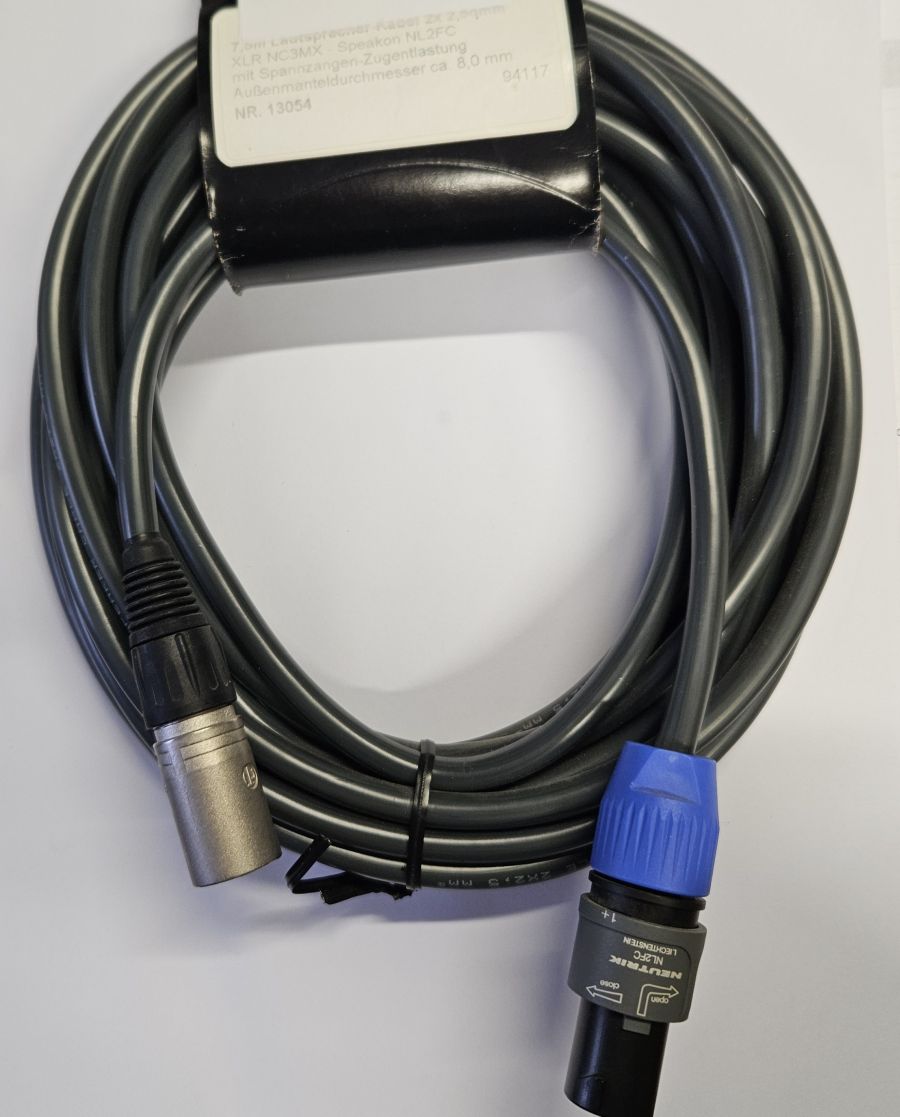 DREITEC 13054 Lautsprecherkabel 7,5 m, XLR/Speakon