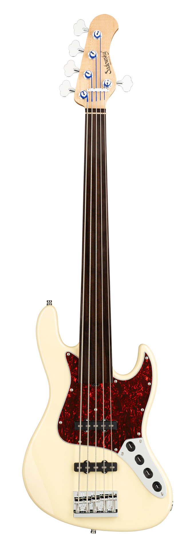 Sadowsky MetroLine 21-Fret Vintage J/J Bass, Red Alder Body, Tigerstripe Ebony Fingerboard, 5-String, Fretless - Solid Olympic White High Polish