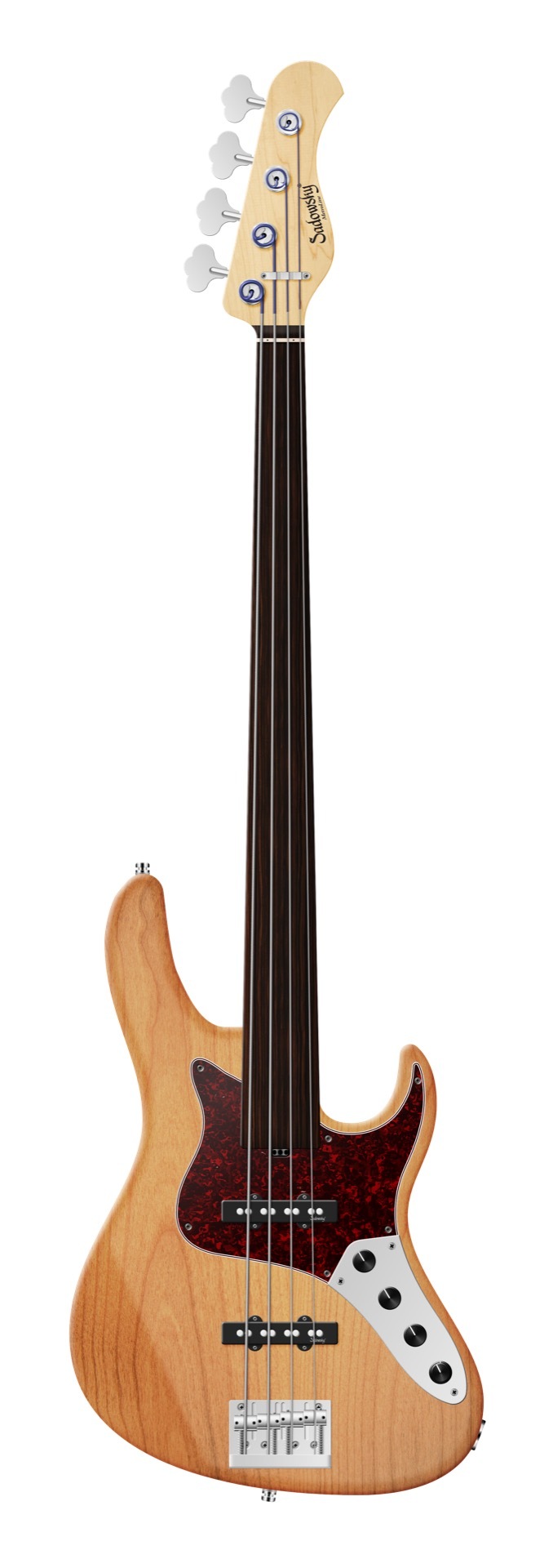 Sadowsky MetroLine 24-Fret Vintage J/J Bass, Red Alder Body, Tigerstripe Ebony Fingerboard, 4-String, Fretless - Natural Transparent Satin