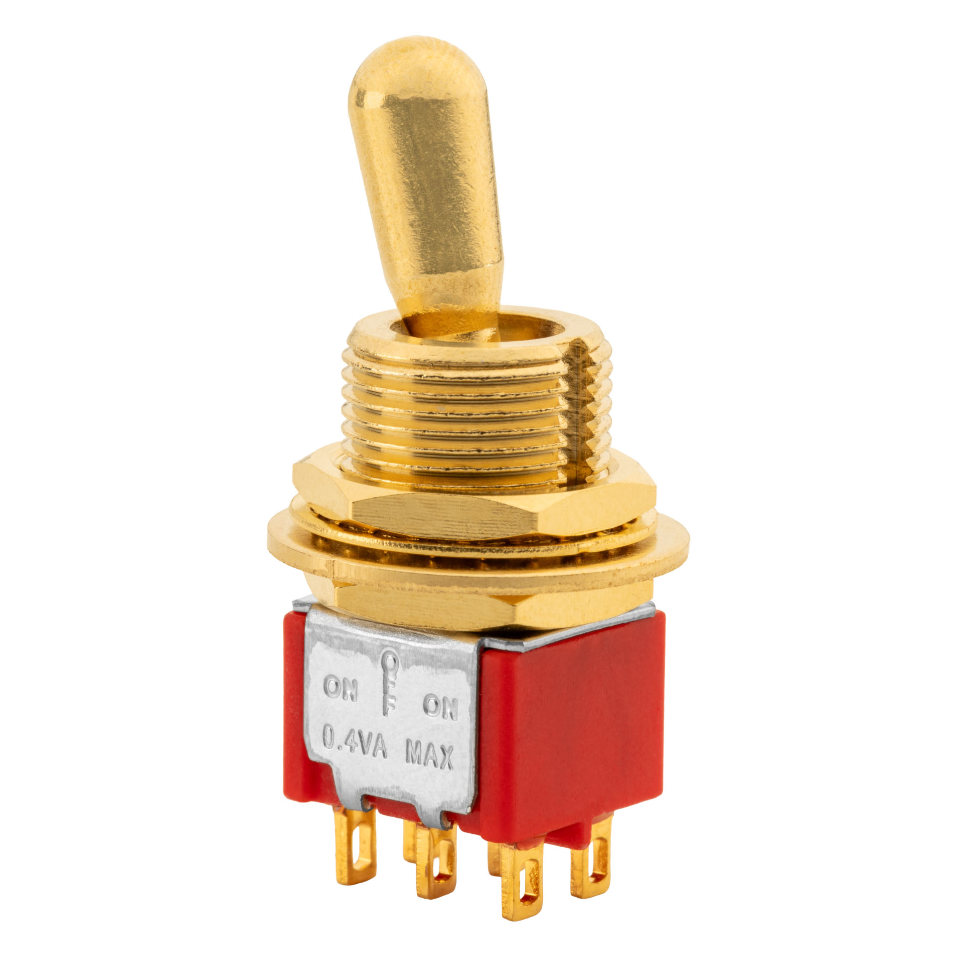 MEC Maxi Toggle Switch, Short, Solder Lugs, ON/OFF/ON, DP3T - Gold